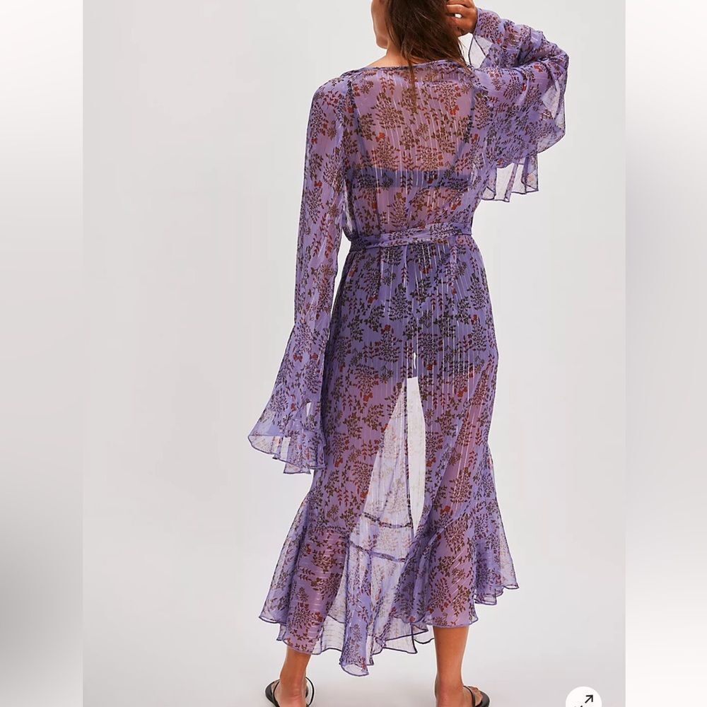 Lavender Floral Sheer Tie-Waist Kimono Tunic - Picture 3 of 15
